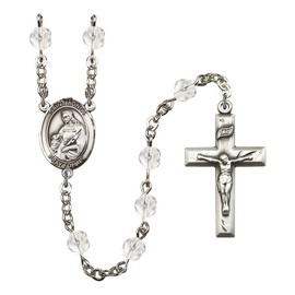 St. Agnes of Rome Silver-Plated Rosary 6mm April Crystal Fire Polished Beads Crucifix Size 1 3/8 x 3/4 medal charm