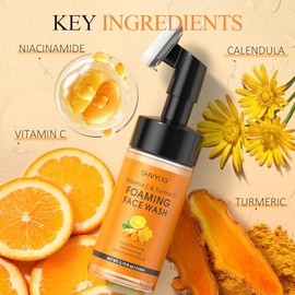 SHVYOG Gel Limpiador Facial De Cúrcuma Y Vitamina C, Limpiador Facial Espumoso De Cúrcuma Para Manchas Oscuras Y Tono Desigual De La Piel, Limpiador, 