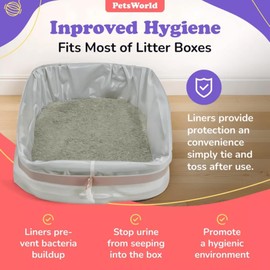 PETSWORLD Cat Litter Box Liners, Heavy Duty Litter Pan Liners Bags with Drawstring for Pet Cat Litter Tray (Unscented) (JUMBO - 45 x 18 Inches, 25 Count)