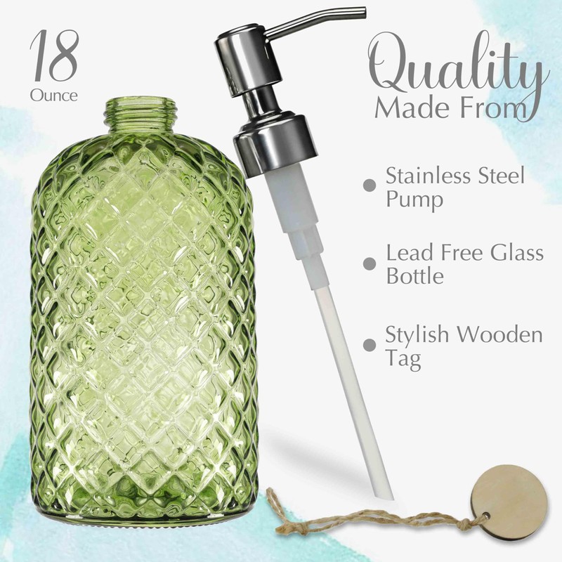 JASAI 18Oz Tea Green Soap Dispenser with Rust Proof Pump,
