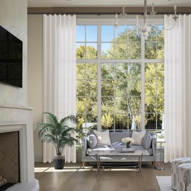 Extra Long Pinch Pleated Natural Cream Linen Curtains 144 Inches Long for Living Room High Ceiling Bedroom Light Filtering Semi Sheer Pinch Pleat Hooks Rings Back Tab Window Curtains 40x144 1 Panel