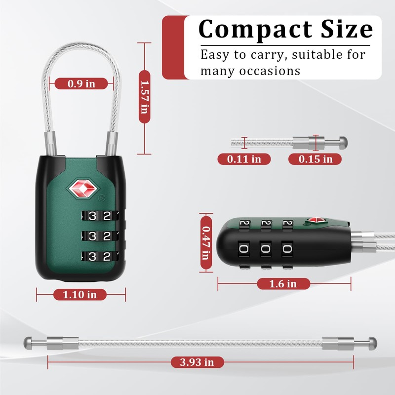 Joyway TSA Approved Luggage Lock, 3 Digit Combination Cable Lock