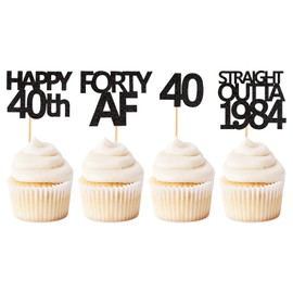Keaziu 48 Pack Black 40th Birthday Cupcake Toppers Straight Outta 1983 Cupcake Toppers Happy 40th Cupcake Toppers Forty AF Cupcake Toppers 40 Years Birthday Party Decoration | black 1983