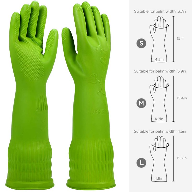 YSLON Rubber Dishwashing Glove Kitchen Cleaning Gloves 3-Pairs,Waterproof Reuseable.(Green,Small)