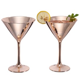 MyGift Juefo de 2 copas modernas de Martini, tienen capacidad para 8 onzas y estan chapadas en metal en tono cobre