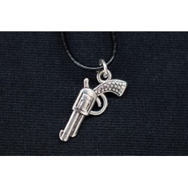 Miniblings Revolver Chain Necklace Western Cowboy Cowgirl Sheriff Colt Pistol Handmade Fashion Jewellery Leather Chain, Metal, not known
