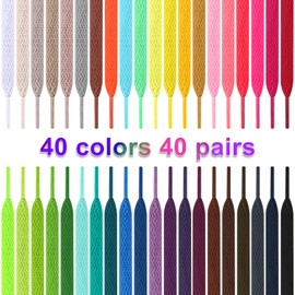 BQTQ 40 Pairs Colored Shoe laces 45 inches Shoelaces Flat Multipack Shoestrings for Sneakers Skates Sport Shoes Boots (40 Colors)