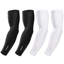 Eadali Arm Covers, Cool To The Touch, Sweat Absorbent, Quick Drying, 99.9% UV Protection, UPF 50+, Breathable, Stretchy, Anti-Slip, Sunscreen, Cooling Protection, "Black + White", Large