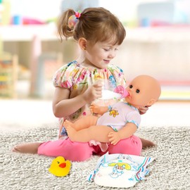 deAO Baby Doll Set with Bathtub,11PCS Doll Bath Set - Real Working Bathtub with Detachable Shower Spray,Toy Gift Set for 3+ Years Old Kids