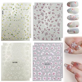 FOSDICK 8 Blatt 3D Nagelsticker Blumen, Geprägte Blume Nail Sticker, Nagel Sticker blumen, Schön Frische nagel Stickers, Nageltattoos, Nagel Aufkleber Dekoration Nageldesign Zubehör für Frauen Mädchen