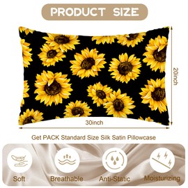 Satin Pillowcase for Hair and Skin,Abstract Yellow Sunflowers Silk Pillowcase with Hidden Zipper Soft Breathable Smooth Cooling Pillow Cover 1 Pack Queen Size for Bedroom Sofa 20”x30”