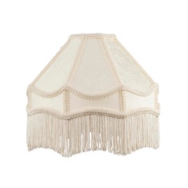 Handmade White Sleek Satin Victorian Lamp Shade with Floral Leaf Decor Embroidered Trims and White Tassels | 30cm x 19cm | for Pendant, Floor or Table Lamp by Happy Homewares