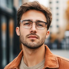 Cyxus Men Blue Light Blocking Glasses Half Rimless Computer Gaming Glasses Square Fashion Glasses for Men 8216 Black Grey