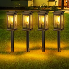Luces Solares para Caminos Exteriores, Paquete de 4 Mejorado Lámparas Al Aire Libre, Brillantes Impermeables del Jardín, Interruptor Automático para la Calzada Patio Césped Paisaje (Luz cálida 3000K)