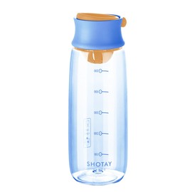 Boenkush 610ml Plastic Small Water Bottle with Time Markings to Drink, Seal Tight Lid, Reusable Sports Cute Bottle for Teenager, Adult, Sports, Outdoor - Blue
