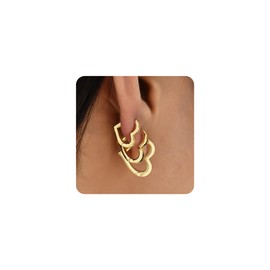 Sloong 3pairs Hoop Earrings Set 14K Gold Plated Lightweight Hypoallergenic Chunky Square Heart Earrings Gold Rectangle Earring for Women Gift