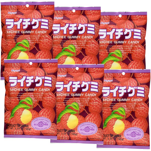 Kasugai Lychee Gummy Candy 3.59oz (6 Pack)