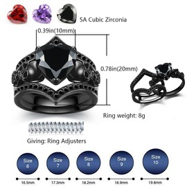 GTISKL Gothic Skull Engagement Ring Sets Promise Eternity Band Rings Cubic Zirconia Wedding Anniversary Promise Rings Bridal Cocktail Party Biker Jewelry (Black, 10)