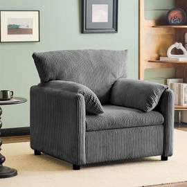 YEEFY Corduroy Single Sofa Chair Modern Upholstered Accent Chair for Reading Comfy Living Room Chair with Side Pocket Oversized Armchair for Bedroom Lounge(Charcoal)