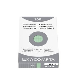 Exacompta - Ref 13241E - Bristol Squared Record Cards (Pack of 100) - 75 x 125mm in Size, 205gsm Card, Compatible with Printers - Suitable for Exam Revision & Notes - Green
