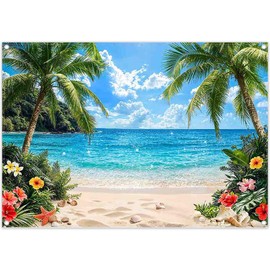 ZTHMOE Fabric 7x5ft Summer Tropical Beach Backdrop Hawaiian Island Banner