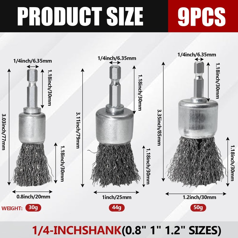 Opfiue 9 PCS Wire Brush Wheel for Drill, 0.8" 1"