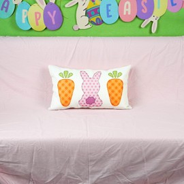 ONWAY Easter Bunny Carrot Pillow Cover 12x20 Inch Pink Rabbits Orange Carrots Decorations Throw Pillows Farmhouse Happy Easter Patio Cushion Case for Home Decor