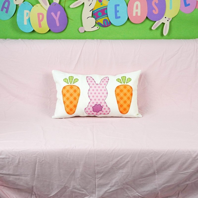 ONWAY Easter Bunny Carrot Pillow Cover 12x20 Inch Pink Rabbits