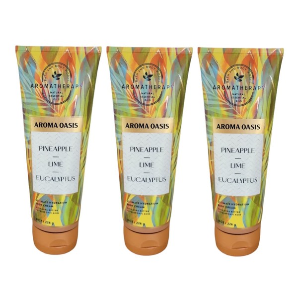 Bath & Body Works Aromatherapy Body Cream with Natural Essential Oils, 8 oz each - 3 Pack (Pineapple Lime Eucalyptus)