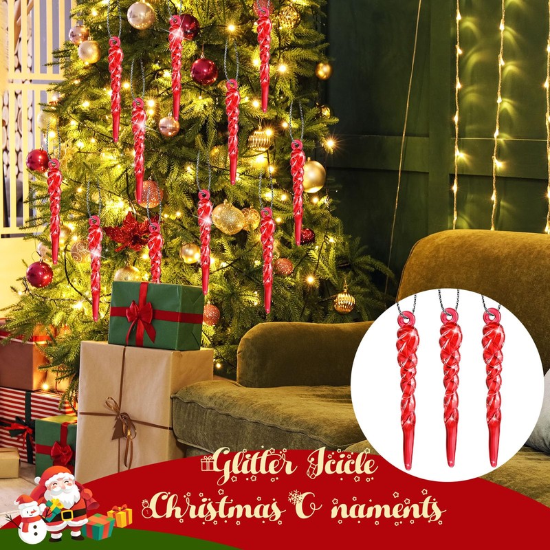 Vercraft 36 Pcs Christmas Tree Icicle Ornaments 2.36 Inches Mini