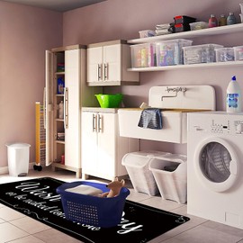 Laundry Room Rug Non Slip Floor mats Farmhouse Large Laundry Rugs for Laundry Runner Room Mat Washer and Dryer Carpet Laundry Room Decor 20x59inch(Black)