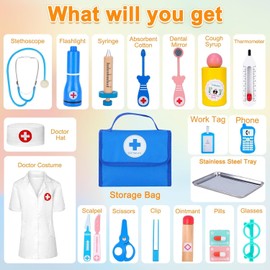 BGdoyz Doctor Kit for Toddlers 3-5, Doctor Kit for Kids with Medical Storage Bag & Real Stethoscope, Doctor Costume for Pretend Play, Birthday Gift for Girls Boys (21 Pcs)