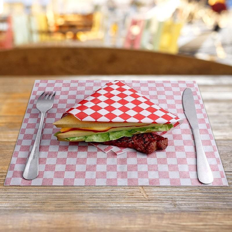 100Pcs Greaseproof Paper Sheets,Food Ggrade Wrap Paper Sheets Waterproof Checkered