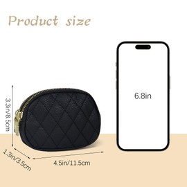 Energather Change Purse for Women, PU Leather Coin Purse Coin Pouch with Keychain, Zipper Mini Small Wallet for Change Coin Cards (Black)