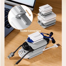 4 Pack Cord Organizer Cord Holder Cable Management Cable Clips Travel Adjustable Desktop Organizer for Home Office (Large,2 White 2 Grey)