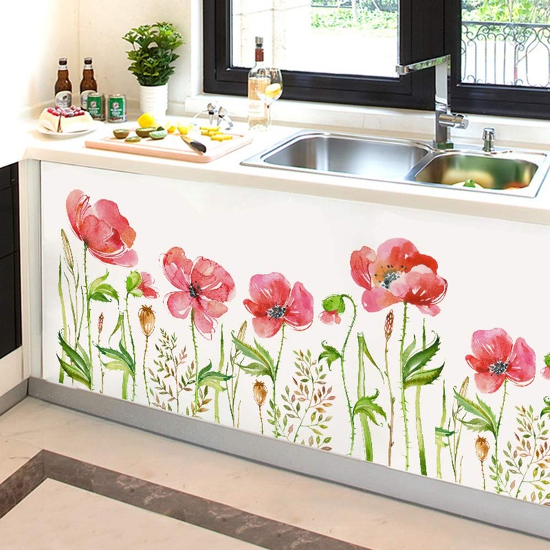 Fujitoya Wall Sticker Pink Flowers Purple Grass Kwai Wall Decor