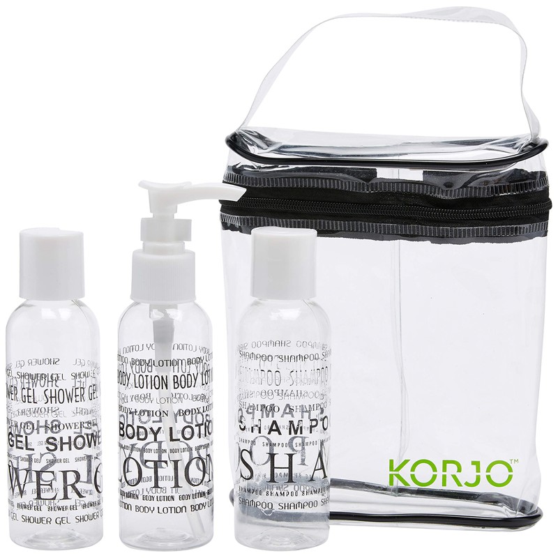 Korjo Refillable 3 Pack Bottles Set, 2 with Screwtops, 1