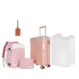 WireHot 22x14x9 Airline Approved Vintage Style Carry On Luggage with Backpack Sets for Women, ABS+PC Hardshell Small 20 inch Retro Suitcase with Protective Cover & Tag (Pink, 20in/BP/TB)