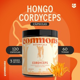 Commons - Hongo Cordyceps 120 Cápsulas - Máxima Pureza 100% Cuerpo Fructífero - Adaptógenos - Suplemento Natural Concentrado