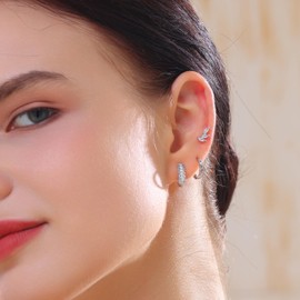 Earrings Gold Hoop Earrings 14K Gold Earrings for Women Pierced Earrings Cartilage Earrings Hypoallergenic Women's Earrings Multi-Pierced Earrings Gifts for Women (Silver)