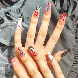 Buouo Christmas Press on Nails, 24pcs Fake Nails with Christmas Elements Designs, ABS Safety Resin Material and Upgraded Jelly Glue, Christmas Nails for Women and Girls, Style 4