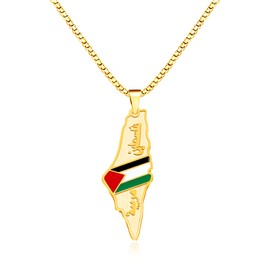 Oneress Gold Plated Palestinian Pendant Necklace, Arabic Islamic Jewelry, Muslim Prayer Charm for Men and Women, Middle Eastern Heritage Gift, Symbolic Faith Jewelry Y5138-Gold