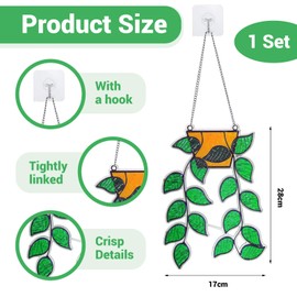 BelleVive Stained Glass Hanging Window 17 Leaf Plant Stained Glass Hanging Window Real Stained Glass Hanging Stained Glass for Windows Stained Glass Suncatcher Stained Glass Plant