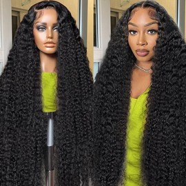 BJVT 34 Inch Deep Wave Lace Front Wigs Human Hair Wigs for Women 13x6 HD Lace Front Wigs Human Hair 200 Density Deep Curly Lace Frontal Wigs Human Hair Pre Plucked with Baby Hair