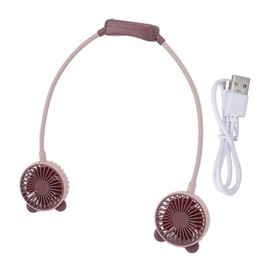 Portable Neck Fan Dual Head Bendable Wearable USB Rechargeable Hand Free Mini Hanging Fan for Office Travel Russet Red