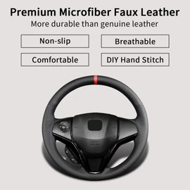Yeolpise - Funda universal para volante de 15 pulgadas cosida a mano con letrero de regresión rojo, antideslizante, transpirable, cómodo, de microfibra de piel, kit de costura para volante, 11 cm