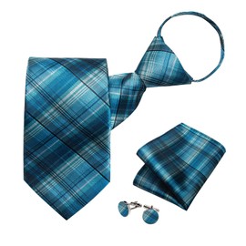 DiBanGu - Juego de gemelos de seda con cierre para hombre, diseño de cachemira, sólido/a cuadros, con lazo y bolsillo cuadrado ajustable, Tela escocesa verde azulado, Talla única