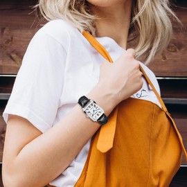 Silverora Watches Men Women Rectangular: 3ATM Waterproof Date Calendar Analogue Quartz Men's Watches Adjustable Leather Strap Watch with Roman Numeral Scale Gifts for Men Women, Women's White, Classic