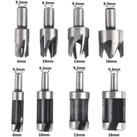8pcs Wood Dowel Maker Dowel Hole Cutter Tenon Carbon Steel Drill Bit Set with Metric Shank, Conical Claw HSS Cork for Woodworking Tool 6 mm 10 mm 13 mm 16 mm