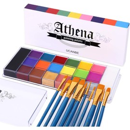 Face Body Paint Set - Athena Painting Palette, 10 Professional Artist Brushes - Large Deep Pan,Ideal for Halloween Cosplay Party SFX Arty Stage Makeup, Non-Toxic Facepaints for Adults and Kids